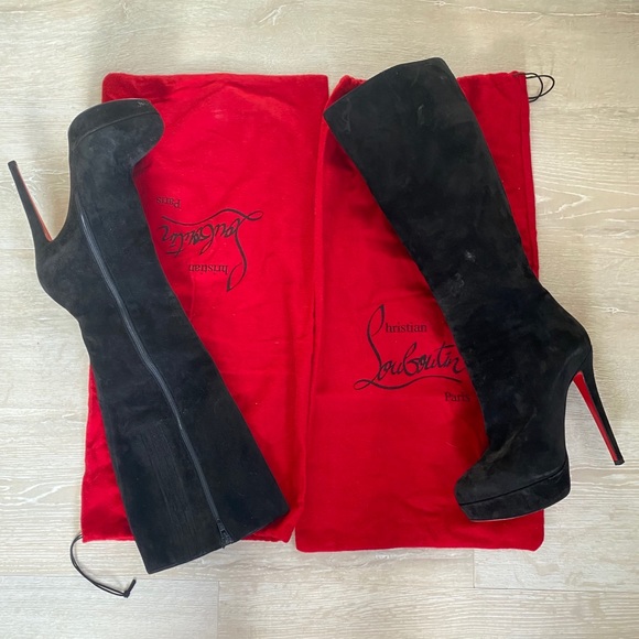 Christian Louboutin Shoes - CHRISTIAN LOUBOUTIN Blk Suede Hi-Shaft Boots 38.5